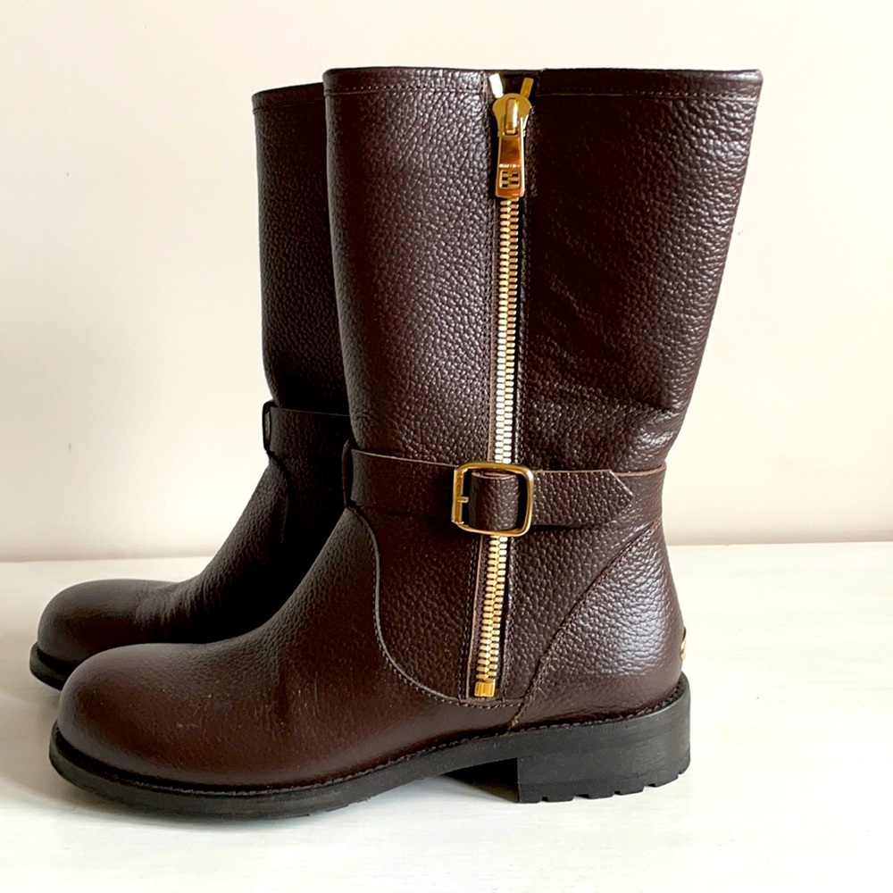 Jimmy Choo
Biker calf-length boots
New No Tags
Brown Leather w Gold hardware